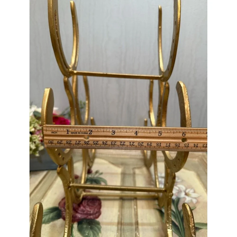 Rare Handmade Genuine Horseshoe Wine Rack Heavy Duty Six Holders Gold Color